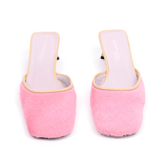 Pink Pony Fur Mules With Square Toes and Contoured Heels Size 9  slip ons