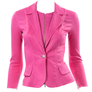 Aphero Hot Pink Lambskin Leather Jacket zip front