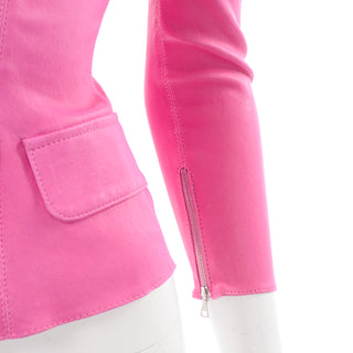 Aphero Hot Pink Lambskin Leather Jacket zip cuffs