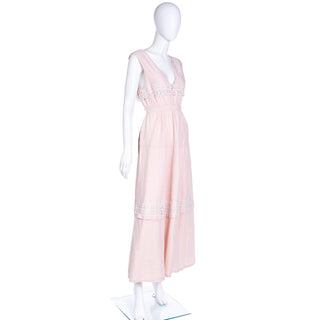 Pink Edwardian Vintage Linen and Lace Long Dress Dress  XS
