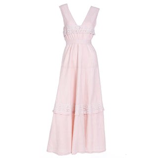 Pink Edwardian Vintage Linen and Lace Long Dress Dress Rare