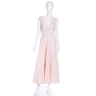 Vintage Pink Edwardian Linen and Lace Long Dress Dress