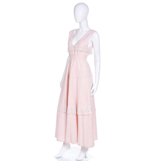 Pink Edwardian Vintage Linen & Lace Long Dress Dress