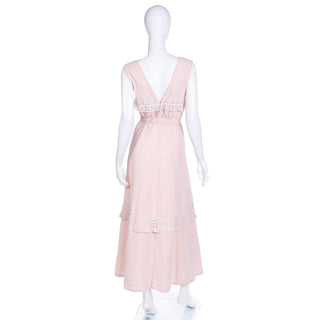 Antique Pink Edwardian Vintage Linen and Lace Long Dress Dress