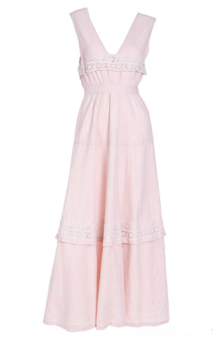 Pink Edwardian Vintage Linen and Lace Long Dress Dress