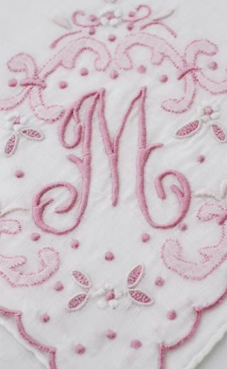Initial M Vintage Pink Handkerchief Madeira