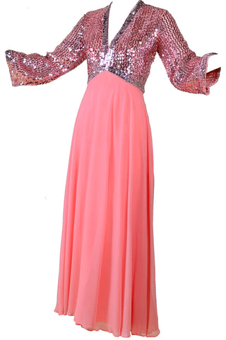 Pink Chiffon Vintage Dress With Sequins