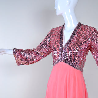 Pink Chiffon Vintage Dress With Sequins Long