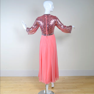 Vintage Pink Evening Gown in Chiffon W Sequins