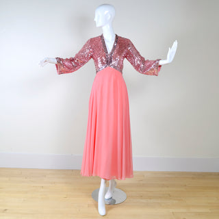 Vintage Pink Dress in Chiffon With Sequins