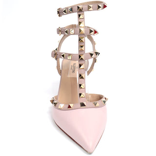 Water Rose Pink Valentino Shoes Rockstud Heels With Cage Ankle Straps 36.5