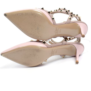 Water Rose Pink Valentino Shoes Rockstud Heels With Cage Ankle Straps minor wear