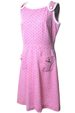 Pink and White Mod 1960's Vintage Dress Large - Dressing Vintage