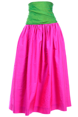 Vintage Pink and Green Silk Ultra High Waist Long Evening Skirt