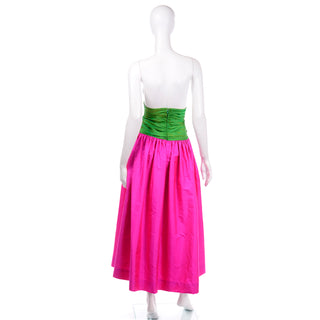 Vintage Pink and Green Silk Ultra High Waist Long Evening Skirt 80s
