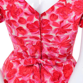1960s Rose Print Silk Pinafore Dress