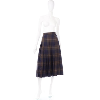 Vintage Ferragamo Pleated Plaid Midi Skirt