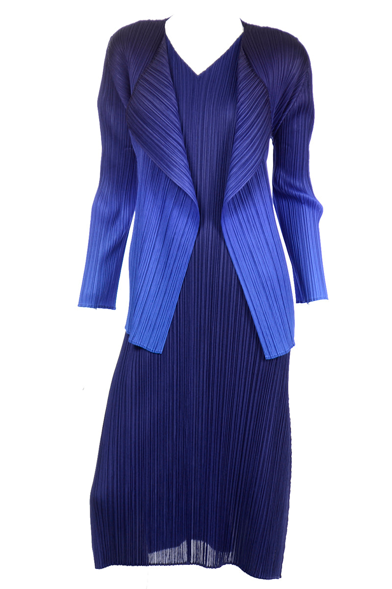Issey Miyake Pleats Please Blue Short Sleeve Dress & Ombre Jacket Modig Issey Miyake Pleats Please Blue Short Sleeve Dress & Ombre Jacket Modig