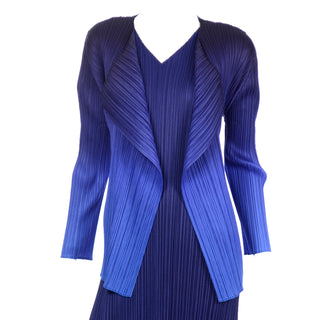 Blue Issey Miyake Pleats Please Dress & Ombre Jacket vintage
