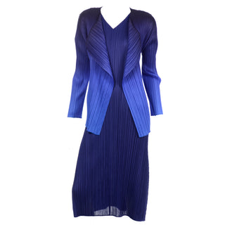 Blue Issey Miyake Pleats Please Dress & Ombre Jacket rare 2 piece outfit