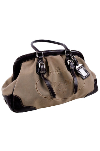 Vintage Prada Milano Dal Canvas & Leather Vintage Top Handle Handbag
