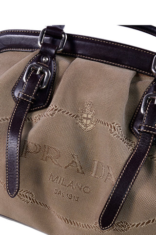Vintage Prada Milano Dal 1913 Vintage Top Handle Canvas Leather Handbag 
