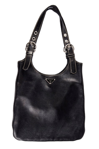 1990's Black Leather Prada Hobo Bag