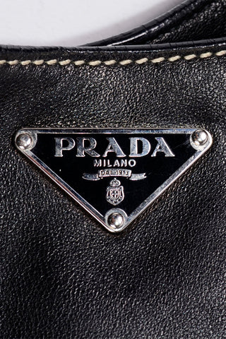 1990s Prada Black Lambskin Leather Hobo Shoulder Bag