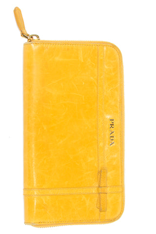 2000s Prada Mustard Yellow Leather Vintage Zip Around Bow Wallet