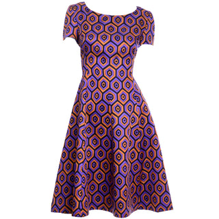 F/W 2012 Prada Silk Blend Purple & Orange Hexagon Print Dress