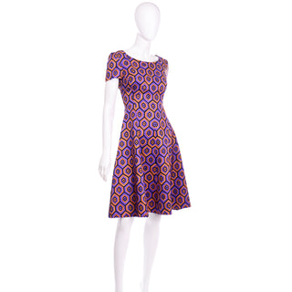 Short Sleeve Prada Silk Blend Purple & Orange Hexagon Print Dress