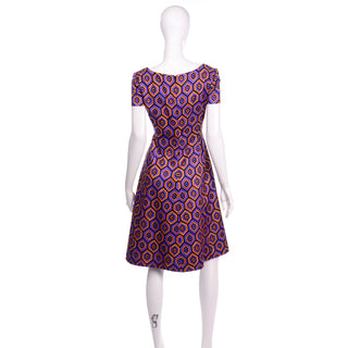 Prada Silk Blend Purple & Orange Hexagon Print Dress with short sleeves