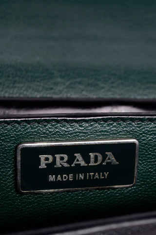 Vintage 1990s Prada Black Leather Vitello Sound flap handbag w Dust Bag Green lining