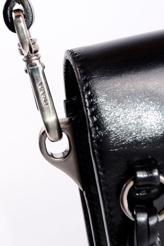 Authentic Vintage 1990s Prada Black Leather Vitello Sound flap handbag w Dust Bag