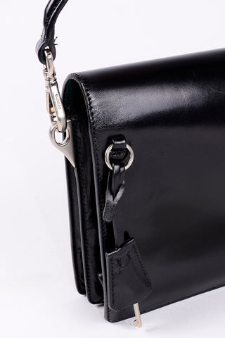 Locking Vintage 1990s Prada Black Leather Vitello Sound flap handbag w Dust Bag