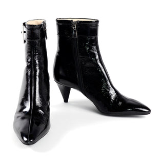 Prada black patent leather pointed booties