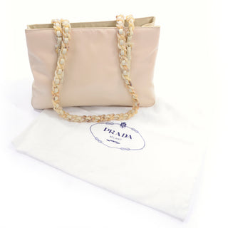 Prada Two Tone Blonde Nylon Bag With Faux Tortoise Shoulder Straps