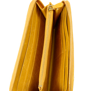 2000s Prada Mustard Yellow Leather Vintage Zip Around Bow Wallet Prada Milano