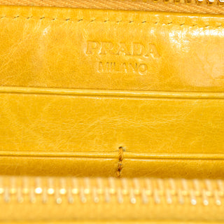2000s Prada Mustard Yellow Leather Vintage Zip Around Bow Wallet Y2k