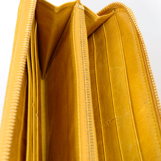 2000s Prada Milano Mustard Yellow Leather Vintage Zip Around Bow Wallet