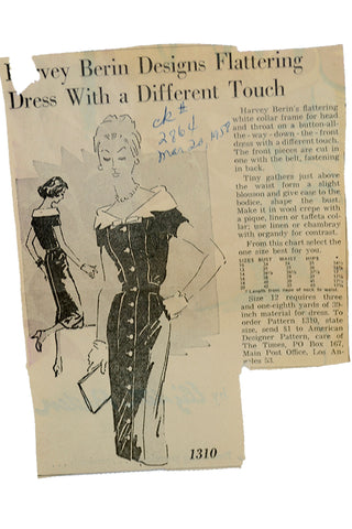 1958 Spadea 1310 Dress Sewing Pattern designer Harvey Berin