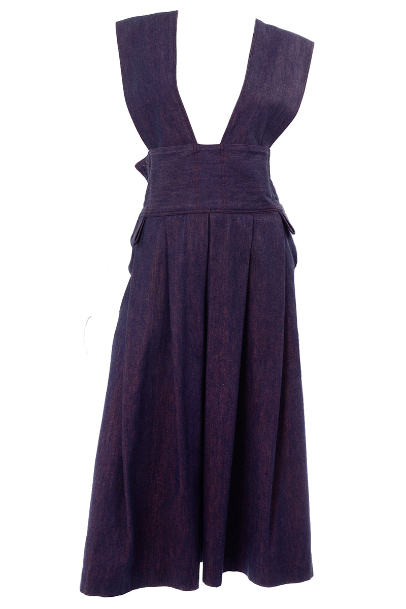 1980s Vintage Japanese Purple Denim Pinafore Style Jumper Dress Large Modig 1980s Vintage Japanese Purple Denim Pinafore Style Jumper Dress Large Modig