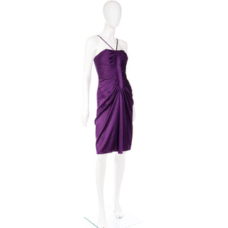 Adolfo Dominguez Costura Purple Silk Cocktail Dress w/ Gathered Front