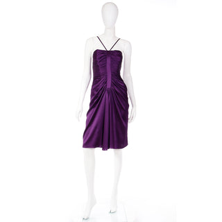 1990s Adolfo Dominguez Costura Purple Silk Cocktail Dress