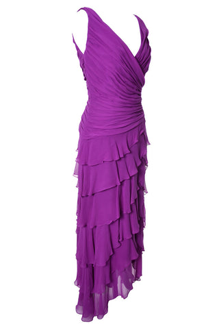Ruffled Tadashi 1990s purple silk vintage dress