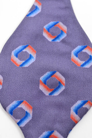 Pale Purple Vintage Silk Bow Tie Orange and Blue Folded Circle Pattern - Dressing Vintage