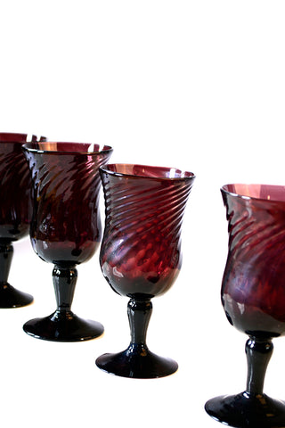 Set of 4 Dark Purple Spanish Wine Glasses hand blown