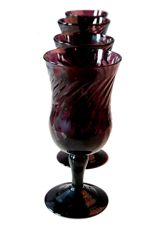 Set of 4 Dark Purple Hand Blown Spanish Wine Glasses