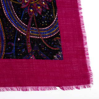 Hand Printed Purple Paisley Vintage Wool Scarf