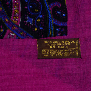 Hand Printed Purple Paisley Vintage Wool Scarf